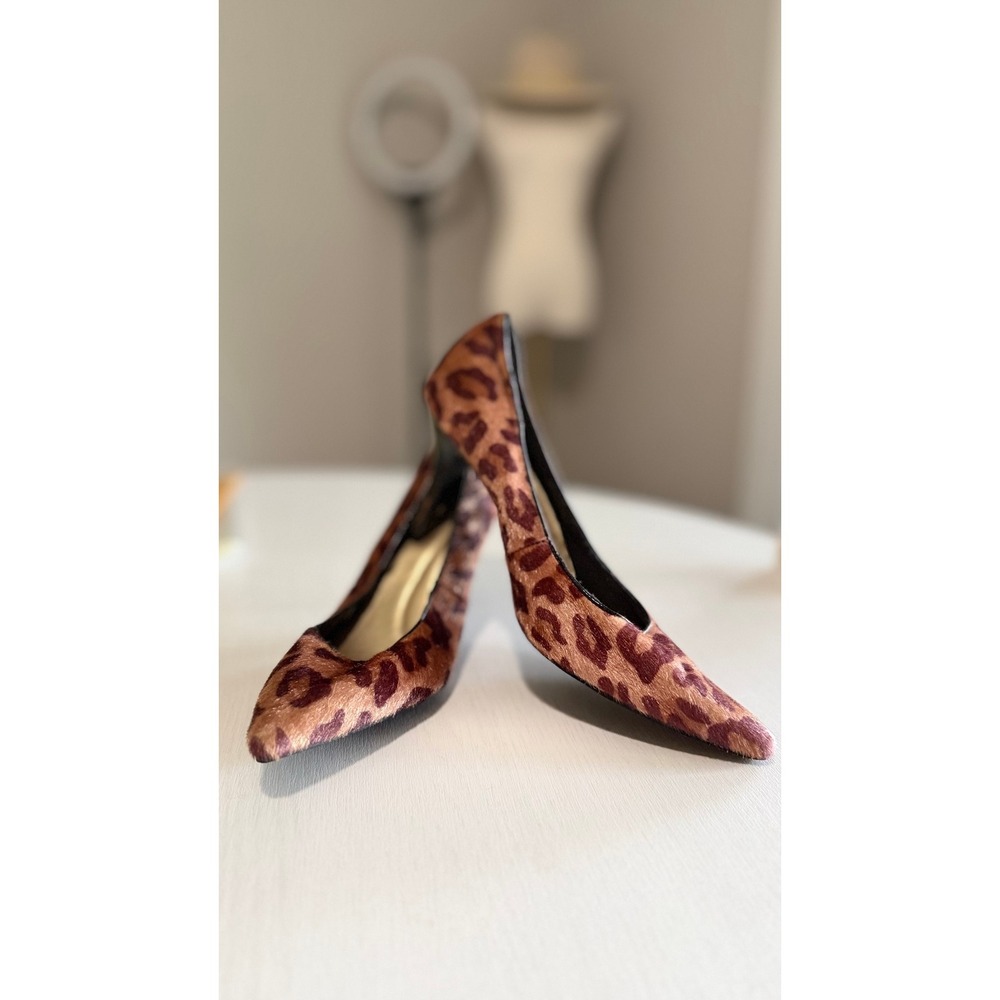 Comfort Plus by Predictions Leopard Print Faux Calf Hair Pointed Toe Heels SZ 12